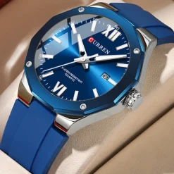 CURREN Men Quartz Watch Sports Fashion Casual Wristwatch Luminous Calendar Waterproof Decoration Silicone Gel Watch