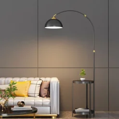 Curved Floor Lamp for Living Room, Modern Farmhouse Industrial Standing Lamp, Black Tall Lamp with Metal Shade, Suitable for Bedroom Office Sofa, Bulb Included, 360° Rotatable Arm 110-240V
