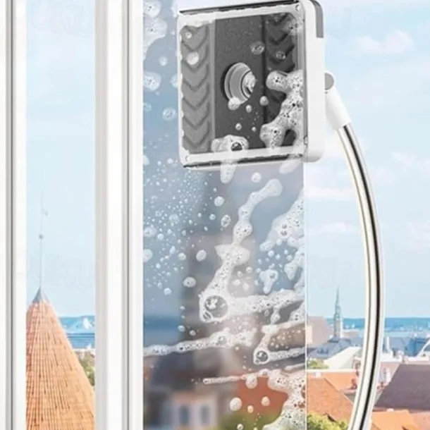 Curved Window Cleaning Brush with Long Handle - Multi-Purpose Squeegee Tool with Extension Rod for Glass Door, Car, Home Floor