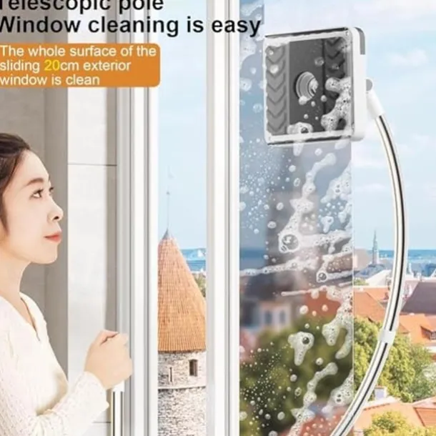 Curved Window Cleaning Brush with Long Handle - Multi-Purpose Squeegee Tool with Extension Rod for Glass Door, Car, Home Floor