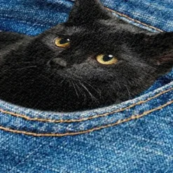 Cute Black Cat Denim Print Crossbody Bag – Casual Women's Shoulder Bag with Adjustable Strap