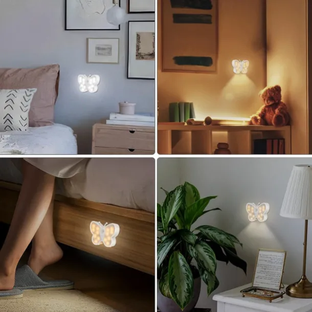 Cute Butterfly Shaped LED Motion Sensor Night Light with Switch, Rechargeable Human Body Infrared Detection 3 Modes for Children's Day Christmas Gift 1PC