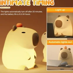 Cute Cartoon Capybara Silicone Night Light USB Rechargeable Timing Dimming Sleep Night Lamp for Children's Room Decor