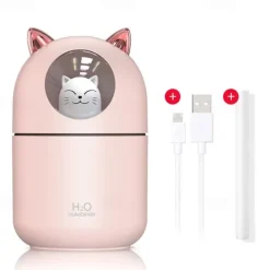 Cute Cat USB Mini Fragrance Humidifier Household Suitable Cool Mist with Adjustable Mist Mode 300ml Water Tank Waterless Auto Shut-off for Bedroom Home Office