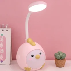 Cute LED Table Lamp Mini Fashion Cartoon Chick Eye Protection Learning Cute Girl Heart Student Dormitory Bedroom USB Rechargeable Reading Table Lamp Night Light Children's Gift