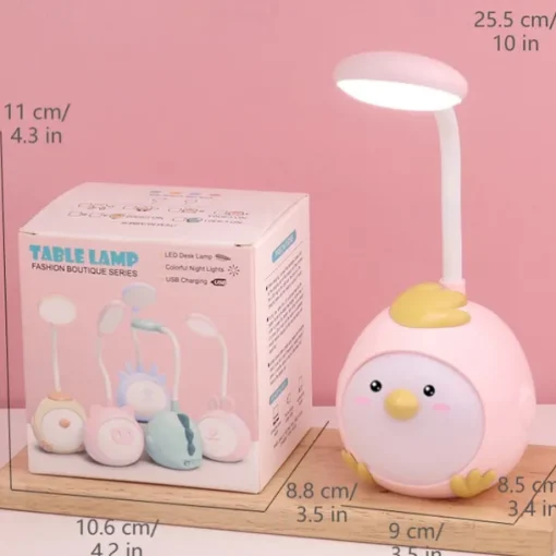 Cute LED Table Lamp Mini Fashion Cartoon Chick Eye Protection Learning Cute Girl Heart Student Dormitory Bedroom USB Rechargeable Reading Table Lamp Night Light Children's Gift