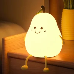 Cute Sleeping Silicone Night Light Gift Bedroom Sleeping Bedside Tap Light LED Pear Shape Night Light 5V USB Rechargeable Dimmable Touch Silicone RGB Desk Lamp Bedroom Decoration Kids Gift Baby Light