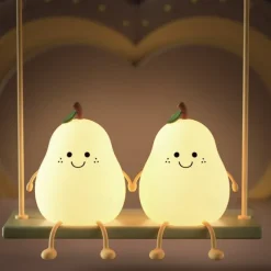 Cute Sleeping Silicone Night Light Gift Bedroom Sleeping Bedside Tap Light LED Pear Shape Night Light 5V USB Rechargeable Dimmable Touch Silicone RGB Desk Lamp Bedroom Decoration Kids Gift Baby Light