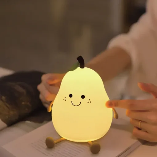 Cute Sleeping Silicone Night Light Gift Bedroom Sleeping Bedside Tap Light LED Pear Shape Night Light 5V USB Rechargeable Dimmable Touch Silicone RGB Desk Lamp Bedroom Decoration Kids Gift Baby Light