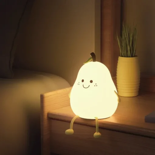 Cute Sleeping Silicone Night Light Gift Bedroom Sleeping Bedside Tap Light LED Pear Shape Night Light 5V USB Rechargeable Dimmable Touch Silicone RGB Desk Lamp Bedroom Decoration Kids Gift Baby Light