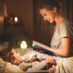 Cute Sleeping Silicone Night Light Gift Bedroom Sleeping Bedside Tap Light LED Pear Shape Night Light 5V USB Rechargeable Dimmable Touch Silicone RGB Desk Lamp Bedroom Decoration Kids Gift Baby Light