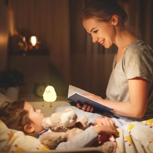 Cute Sleeping Silicone Night Light Gift Bedroom Sleeping Bedside Tap Light LED Pear Shape Night Light 5V USB Rechargeable Dimmable Touch Silicone RGB Desk Lamp Bedroom Decoration Kids Gift Baby Light
