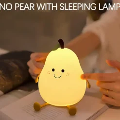 Cute Sleeping Silicone Night Light Gift Bedroom Sleeping Bedside Tap Light LED Pear Shape Night Light 5V USB Rechargeable Dimmable Touch Silicone RGB Desk Lamp Bedroom Decoration Kids Gift Baby Light
