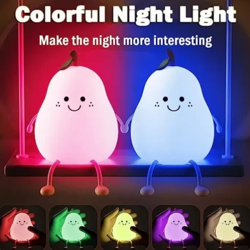 Cute Sleeping Silicone Night Light Gift Bedroom Sleeping Bedside Tap Light LED Pear Shape Night Light 5V USB Rechargeable Dimmable Touch Silicone RGB Desk Lamp Bedroom Decoration Kids Gift Baby Light