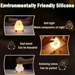 Cute Sleeping Silicone Night Light Gift Bedroom Sleeping Bedside Tap Light LED Pear Shape Night Light 5V USB Rechargeable Dimmable Touch Silicone RGB Desk Lamp Bedroom Decoration Kids Gift Baby Light