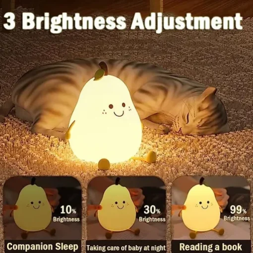 Cute Sleeping Silicone Night Light Gift Bedroom Sleeping Bedside Tap Light LED Pear Shape Night Light 5V USB Rechargeable Dimmable Touch Silicone RGB Desk Lamp Bedroom Decoration Kids Gift Baby Light