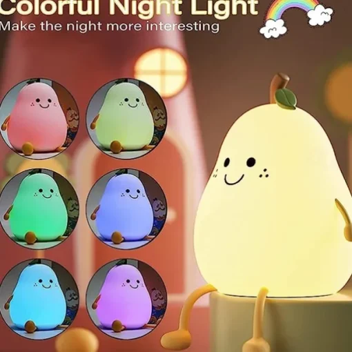 Cute Sleeping Silicone Night Light Gift Bedroom Sleeping Bedside Tap Light LED Pear Shape Night Light 5V USB Rechargeable Dimmable Touch Silicone RGB Desk Lamp Bedroom Decoration Kids Gift Baby Light
