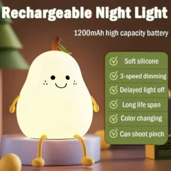 Cute Sleeping Silicone Night Light Gift Bedroom Sleeping Bedside Tap Light LED Pear Shape Night Light 5V USB Rechargeable Dimmable Touch Silicone RGB Desk Lamp Bedroom Decoration Kids Gift Baby Light