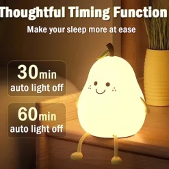 Cute Sleeping Silicone Night Light Gift Bedroom Sleeping Bedside Tap Light LED Pear Shape Night Light 5V USB Rechargeable Dimmable Touch Silicone RGB Desk Lamp Bedroom Decoration Kids Gift Baby Light