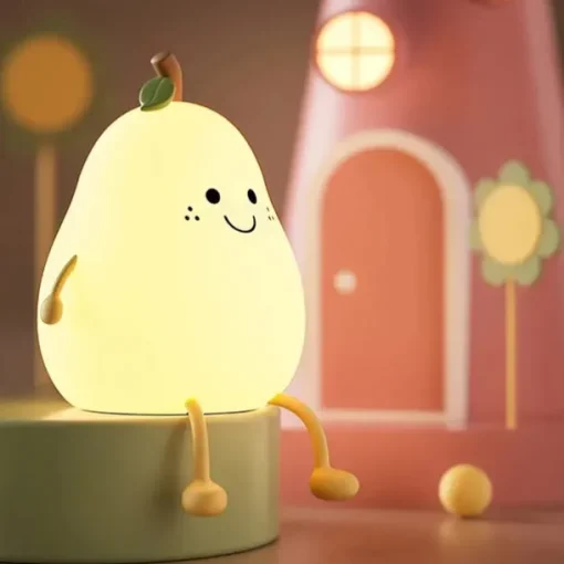 Cute Sleeping Silicone Night Light Gift Bedroom Sleeping Bedside Tap Light LED Pear Shape Night Light 5V USB Rechargeable Dimmable Touch Silicone RGB Desk Lamp Bedroom Decoration Kids Gift Baby Light