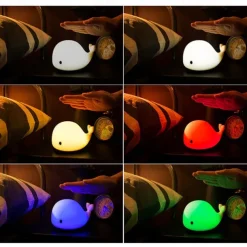 Cute Whale Night Light Touch Color Changing Atmosphere Night Lamp Bedroom Home Decoration Kids Birthday Gift USB Rechargeable