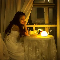 Cute Whale Night Light Touch Color Changing Atmosphere Night Lamp Bedroom Home Decoration Kids Birthday Gift USB Rechargeable