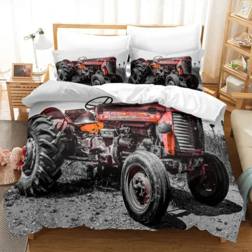 3D Bedding Farm Tractor Print Duvet Cover Bedding Sets Comforter Cover with 1 print Print Duvet Cover or Coverlet，2 Pillowcases for Double/Queen/King