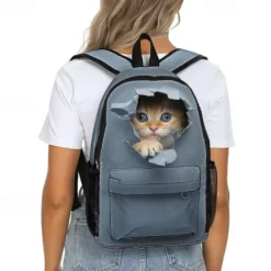 3D Cute Cat Backpack with Ripped Wall Print – Large Capacity School Bag for Girls, Teens, and Cat Lovers, Lightweight Bookbag for Daily Use or Travel