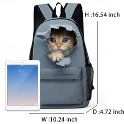 3D Cute Cat Backpack with Ripped Wall Print – Large Capacity School Bag for Girls, Teens, and Cat Lovers, Lightweight Bookbag for Daily Use or Travel