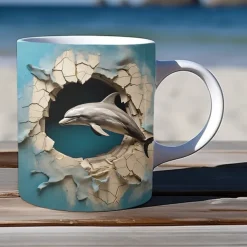 3D Dolphin Ceramic Coffee Mug Oceanic Charm New Arrival Exquisite Fish Design Tea Cup - Perfect for Dolphin Lover