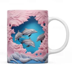 3D Dolphin Ceramic Coffee Mug Oceanic Charm New Arrival Exquisite Fish Design Tea Cup - Perfect for Dolphin Lover