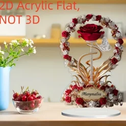 2D Flat Rose Gift for Wife Wife's Birthday Gift Rose Gift for Mom Imitation Crystal Rose Eternal Rose Wife's Best Friend Girlfriend No Electricity Needed