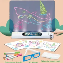 3D Fluorescent Drawing Board Magic Luminous Three-Dimensional Writing Board Graffiti Board Light Puzzle Children Drawing Board