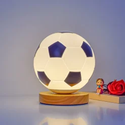 3D Football Night Light Euro Cup Solid Wood Base Small Table Lamp Night Light for Study Home Kids Gift Decorations