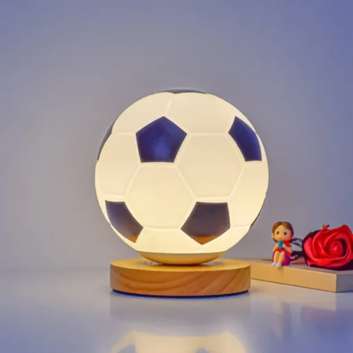 3D Football Night Light Euro Cup Solid Wood Base Small Table Lamp Night Light for Study Home Kids Gift Decorations