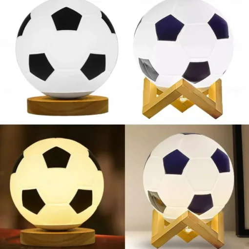 3D Football Night Light Euro Cup Solid Wood Base Small Table Lamp Night Light for Study Home Kids Gift Decorations
