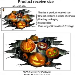 3D Halloween Wall Decals Removable, Pumpkin Halloween Wall Stickers Halloween Floor Decals, Scary Wall Decals Stickers Decorations for Bedroom, Halloween Wall Window Stickers Clings for Glass Window