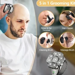 9D Independent Floating Heads Electric Shaver , Head Shaver For Bald Men 5 In 1 Bald Head Razor Grooming Kit, USB Rechargeable Electric Razor For Men, Wet/Dry Bald Head Razor With Rotary Blades, Clippers, Nose Trimmer