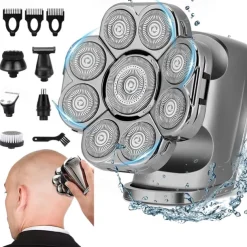 9D Men's Rechargeable Bald Head Electric Shaver 9 Floating Heads Beard Nose Ear 6 In 1 Hair Trimmer Razor Clipper