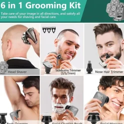 9D Men's Rechargeable Bald Head Electric Shaver 9 Floating Heads Beard Nose Ear 6 In 1 Hair Trimmer Razor Clipper