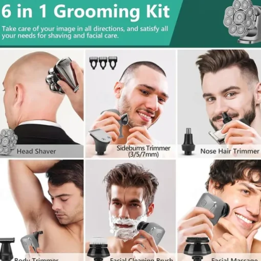 9D Men's Rechargeable Bald Head Electric Shaver 9 Floating Heads Beard Nose Ear 6 In 1 Hair Trimmer Razor Clipper