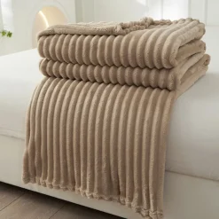 3D Ribbed Jacquard Fleece Flannel Velvet Plush Decorative Bed Blanket - Super Soft, Plush, Fluffy, Fuzzy, Warm, Cozy Perfect for Couch, Bed, Sofa in Fall Winter