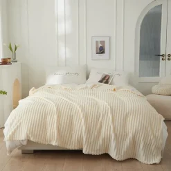 3D Ribbed Jacquard Fleece Flannel Velvet Plush Decorative Bed Blanket - Super Soft, Plush, Fluffy, Fuzzy, Warm, Cozy Perfect for Couch, Bed, Sofa in Fall Winter