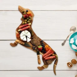 Dachshund Dog Dinner Plate Cute Christmas Dinner Plate, Wooden Plates Cutting Board Wooden Decorative Tray, Chopping Block for Fruit Platter, Dessert Plate for Holiday Party