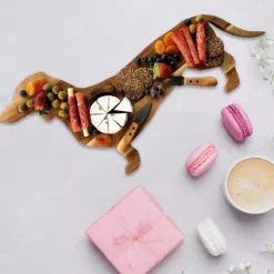Dachshund Dog Dinner Plate Cute Christmas Dinner Plate, Wooden Plates Cutting Board Wooden Decorative Tray, Chopping Block for Fruit Platter, Dessert Plate for Holiday Party
