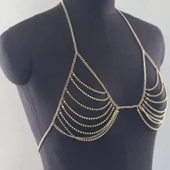 Dance Accessories Dance Costumes Exotic Dancewear Bra Rhinestone Glitter Metal Chain Women's Performance Training Sleeveless High Alloy