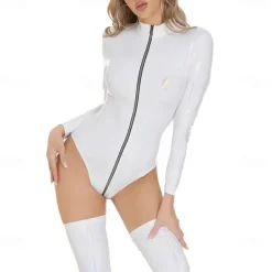 Dance Costumes Exotic Dancewear Pole dance Leotard / Onesie Pure Color Splicing Women's Performance Training Long Sleeve High PU