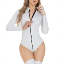 Dance Costumes Exotic Dancewear Pole dance Leotard / Onesie Pure Color Splicing Women's Performance Training Long Sleeve High PU