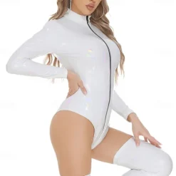 Dance Costumes Exotic Dancewear Pole dance Leotard / Onesie Pure Color Splicing Women's Performance Training Long Sleeve High PU