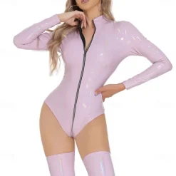Dance Costumes Exotic Dancewear Pole dance Leotard / Onesie Pure Color Splicing Women's Performance Training Long Sleeve High PU